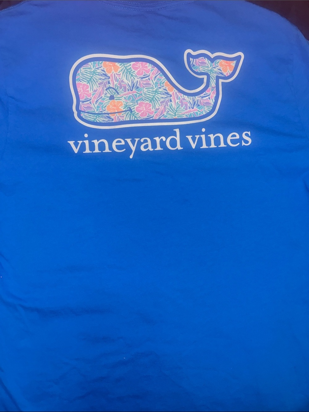 Vineyard Vines Bright Blue Tee with Floral Whale Graphic